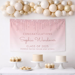 2026 Chic Pink Glitter Drip Graduation Banner