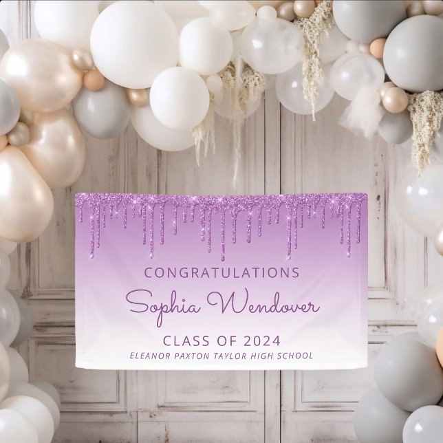 2026 Chic Purple Glitter Drip Graduation Banner (Creator Uploaded)