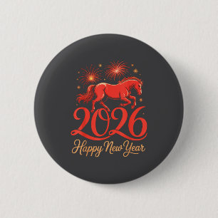 2026 Chinese Zodiac Horse Year Happy New Year Fire 2 Inch Round Button
