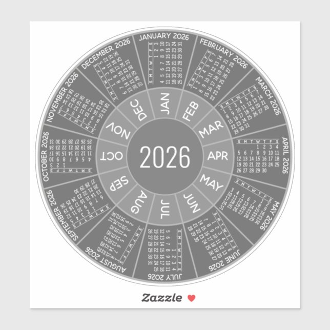2026 Circle Calendar - Modern Shades - Grey  (Sheet)