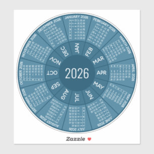 2026 Circle Calendar - Modern Shades of Blue