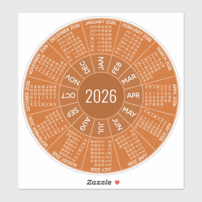 2026 Circle Calendar - Modern Shades - Terra Cotta (Sheet)