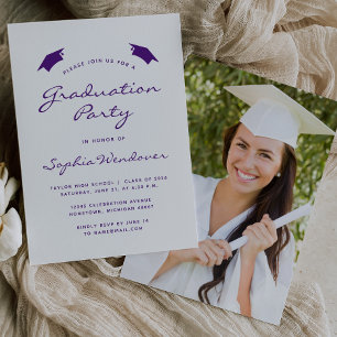 2026 Classic White Purple Graduation Party Invitation