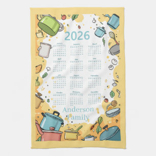 2026 Colourful Kitchen Cookware Theme Calendar  Towel
