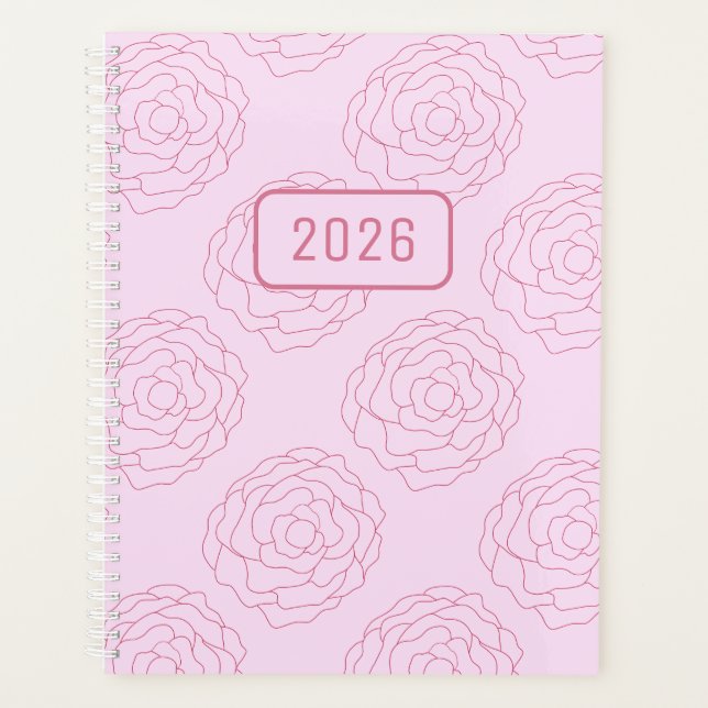 2026 Coming Up Roses: Dark Pink Roses on Pink Planner (Front)