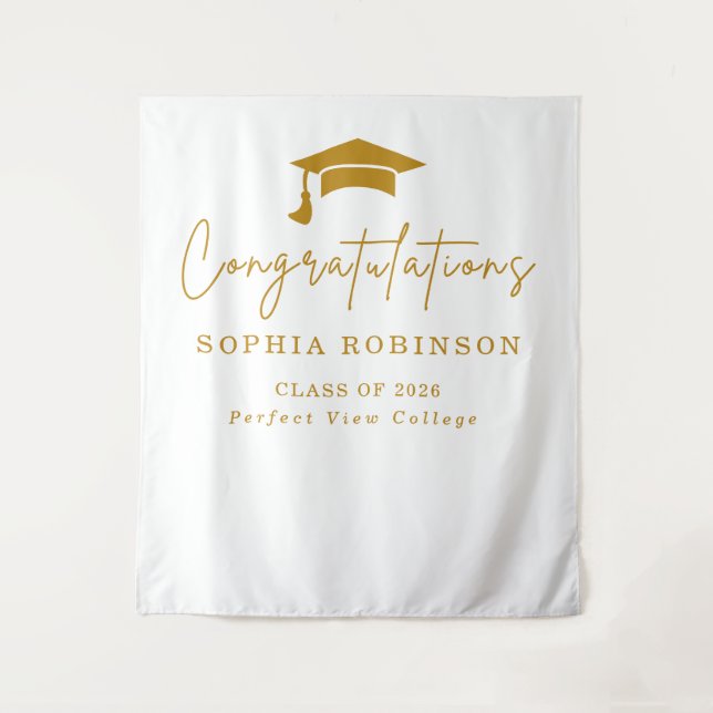2026 Congratulations Gold Script Graduation Tapestry (Front)