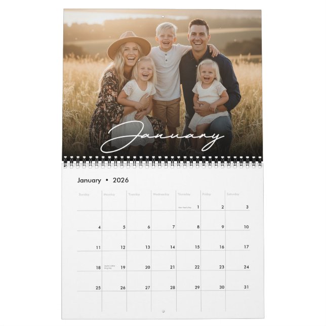 2026 Custom Family Photo Modern Elegant Script  Calendar (Jan 2026)