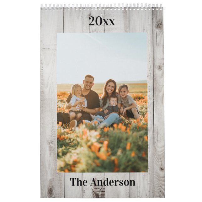 2026 Custom Family Photo White Wood Calendar (Cover)