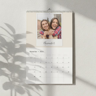 2026 Custom Family Polaroid Photo Beige Calendar