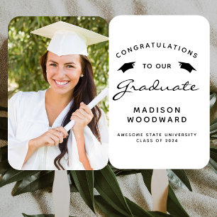 2026 Custom Photo White Black Graduation Hand Fan