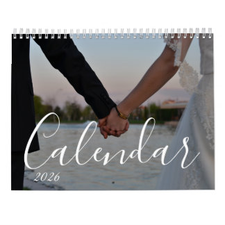 2026 Custom Wedding Photo Chic Script Calendar