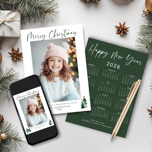 2026 Cute Dark Green Christmas Tree Photo Calendar Holiday Card
