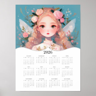 2026 Cute Fairy Fantasy Art Full Year Calendar Poster