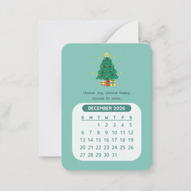 2026 December Monthly Kawaii Motivational Calendar Card (Front)