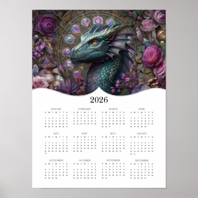 2026 Dragon Fantasy Art Full Year Calendar Poster (Front)