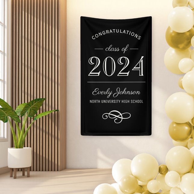 2026 Elegant Black and White Custom Graduation Banner (Creator Uploaded)
