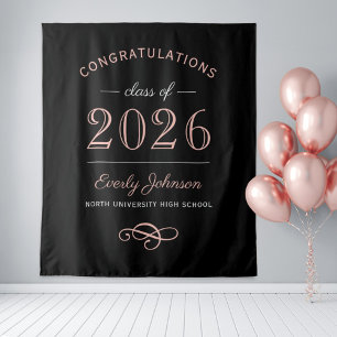 2026 Elegant Rose Gold Black Custom Graduation Tapestry