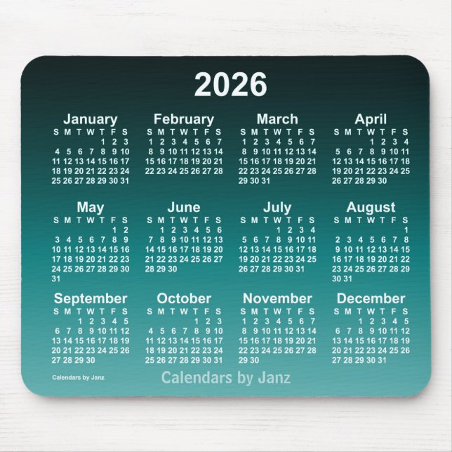 2026 Faded Cyan Neon Calendar by Janz Mouse Pad (Front)