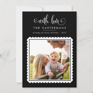 2026 FAMILY PHOTO cute elegant scallop black white Holiday Card