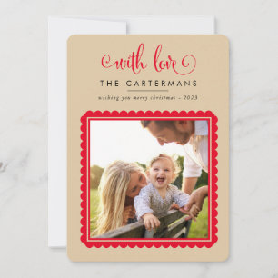 2026 FAMILY PHOTO cute elegant scallop frame sand Holiday Card