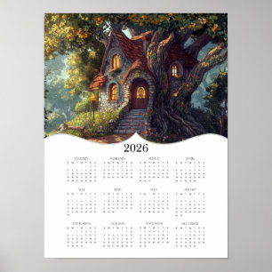 2026 Fantasy Cottage Full Year Wall Calendar Poster