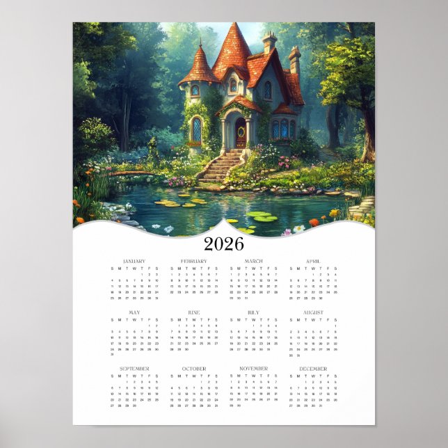 2026 Fantasy Cottage Full Year Wall Calendar Poster (Front)