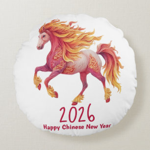 2026 Fiery Horse – Happy Chinese New Year Round Pillow