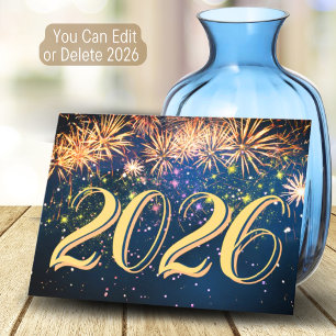 2026 Fireworks New Year Eve Party Merry Christmas Holiday Card