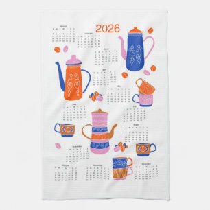 2026 Folk Art Cottagecore Coffee Break Calendar Kitchen Towel
