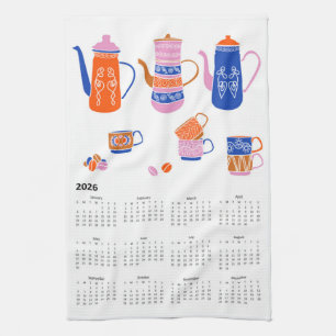 2026 Folk Art Cottagecore Coffee Break Calendar Kitchen Towel