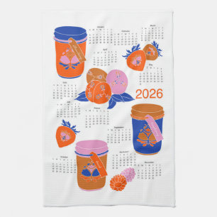 2026 Folk Art Cottagecore Jams Preserves Calendar Kitchen Towel
