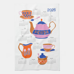 2026 Folk Art Cottagecore Tea Time Calendar Kitchen Towel