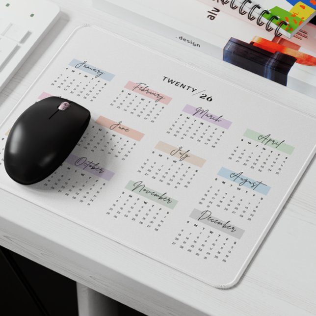 2026 FULL YEAR CALENDAR PASTEL HANDWRITTEN SCRIPT MOUSE PAD (Creator Uploaded)
