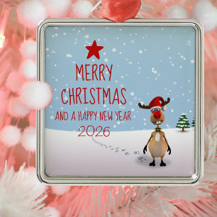 2026 Funny Reindeer Christmas New Year Tree Metal Ornament