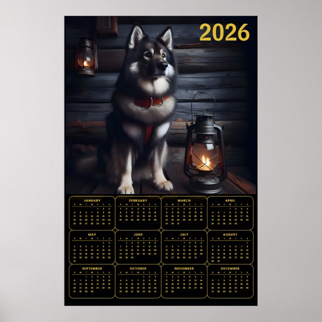 2026 German Shepherd Calendar Rustic Cabin Poster (Front)