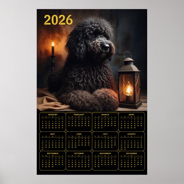2026 Goldendoodle with Lantern and Candle Calendar Poster (Front)