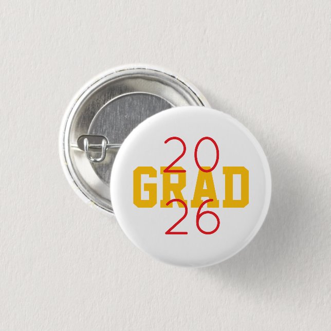 2026 GRAD Custom School Colours Fun 1 Inch Round Button (Front & Back)
