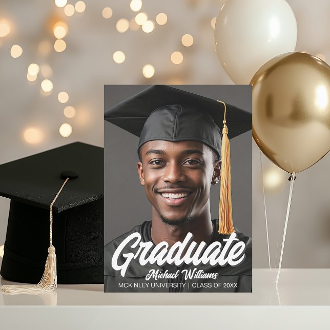 2026 Graduate Photo Bold White Script Graduation Announcement (Creator Uploaded)