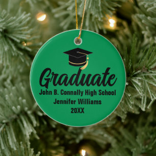 2026 Graduate Photo Custom Green Black Graduation Ceramic Ornament