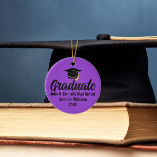 2026 Graduate Photo Custom Purple Black Graduation Ceramic Ornament