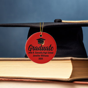 2026 Graduate Photo Custom Red Black Graduation Ceramic Ornament