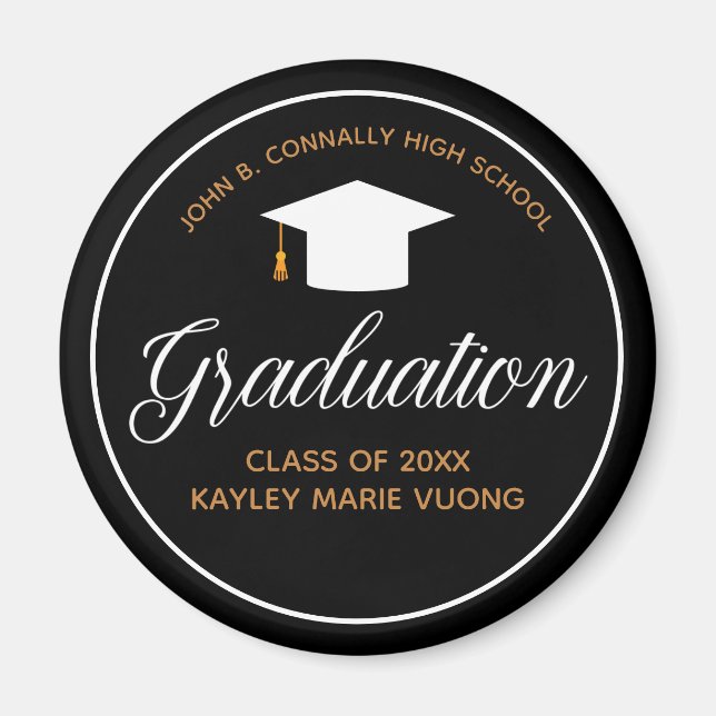 2026 Graduation Black Gold Personalized Graduate Magnet (Front)