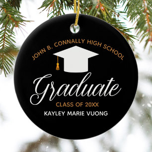 2026 Graduation Chic Black Gold Custom High School Ceramic Ornament