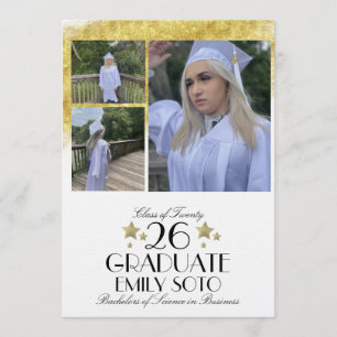 2026 Graduation Collage Script Stars Three Photo Invitation