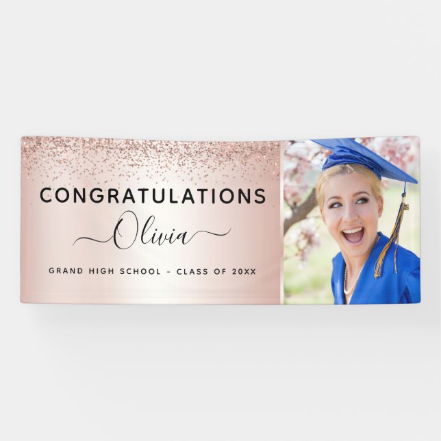 2026 Graduation Glitter Rose Gold Blush Pink Banner (Horizontal)