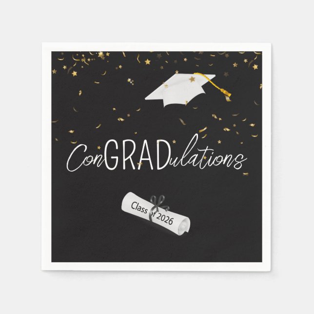 2026 Graduation Gold Confetti and Cap Napkin (Front)