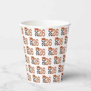 2026 Graduation Orange and Black Paper Cups