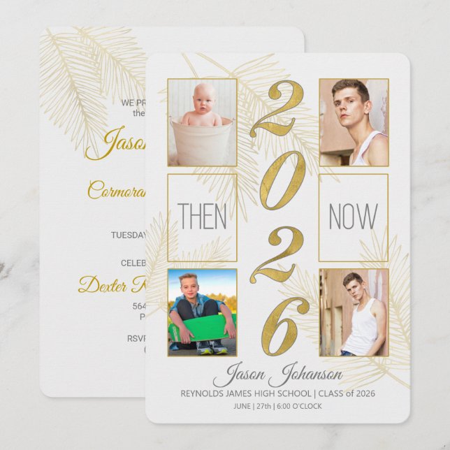 2026 Graduation Then and Now 4 Photo Invitation (Front/Back)