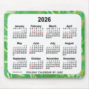 2026 Green Holiday Art Calendar by Janz Mouse Pad