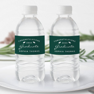 2026 Green White Script Cap Graduation Water Bottle Label